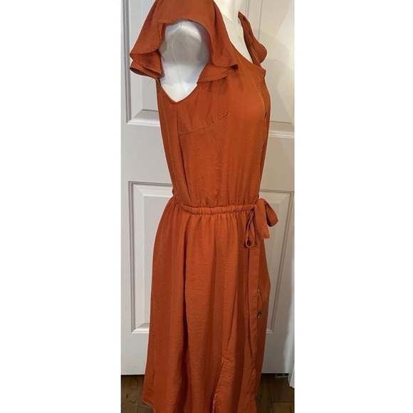 Millenium Off Shoulder Button Up Dress Orange Womens Size Large Elastic Waist - Picture 4 of 6
